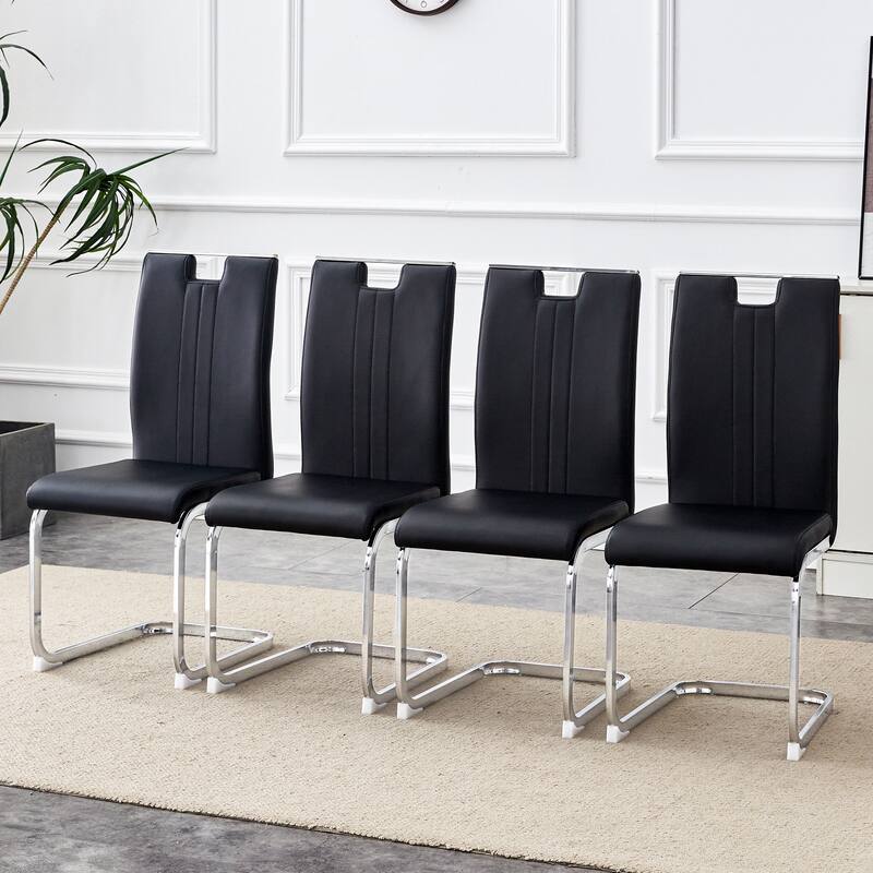 Set of 4 black PU material bow-shaped chairs - Perfectly integrated into industrial and modern home design, with product