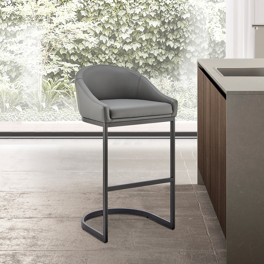 Katherine Upholstered Metal Bar or Counter Height Stool with Cantilever Base