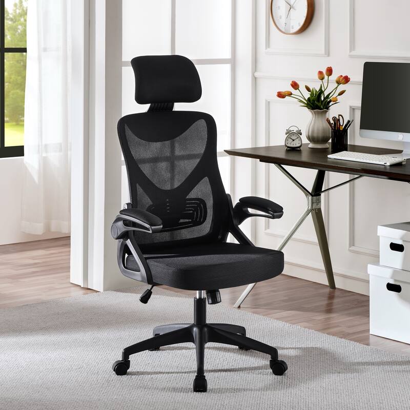 Yaheetech High Back Mesh Office Chair with Flip-up Armrest Ergonomic Desk Chair - N/A