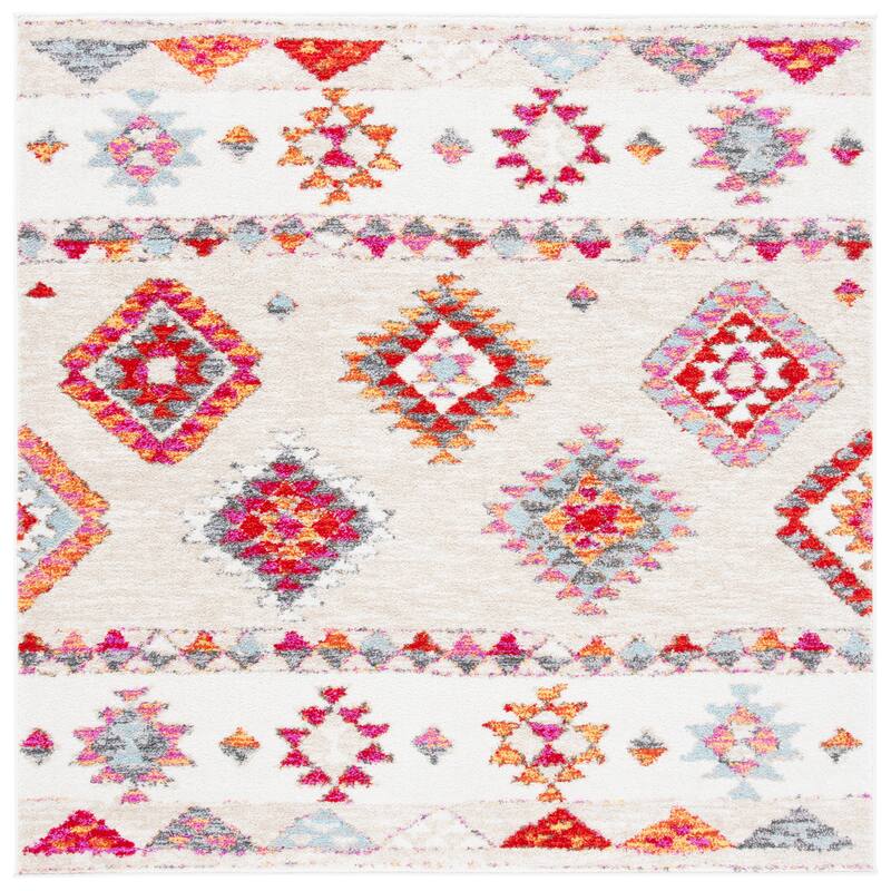 SAFAVIEH Adirondack Akife Moroccan Boho Rug - 6' Square - Beige/Red