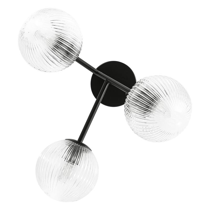 Modern 3-Light Semi-Flush Mount Light with Ribbed Glass Shades