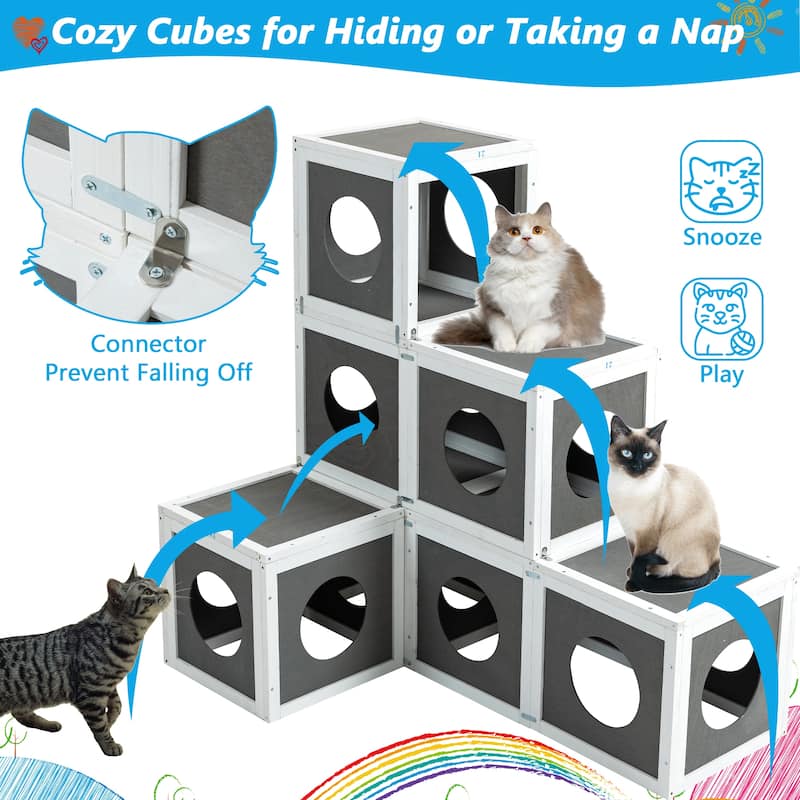 49.60"L Large Solid Wood Cat Cage Playpen with 2 Jumping Platforms & 7 Napping Houses