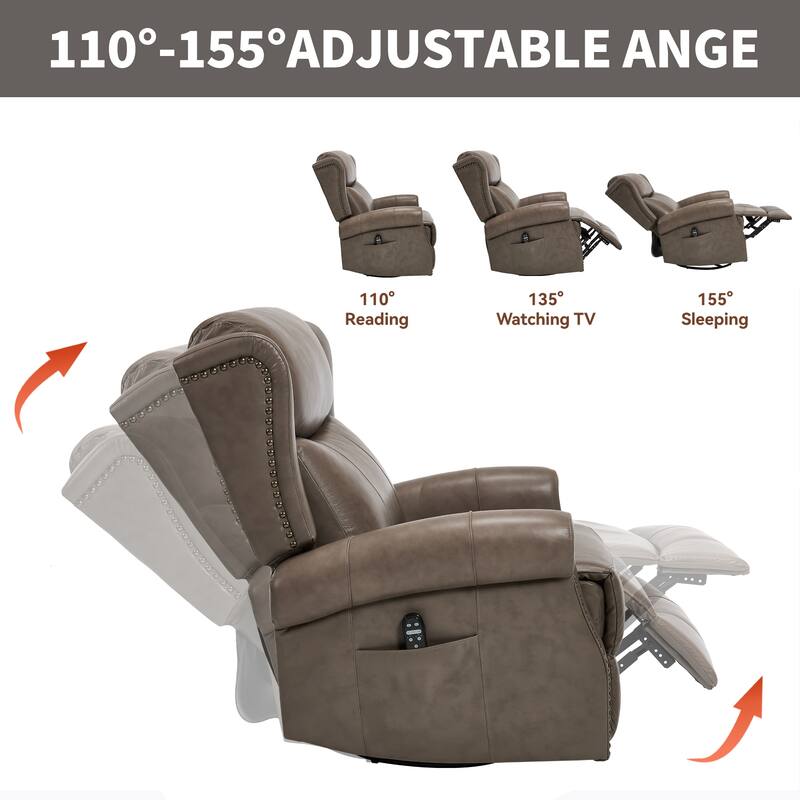 RoomfittersLeather Manual Swivel Rocker Recliner Chair with Heat and Massage Glider Lounge Sofa for Living Room