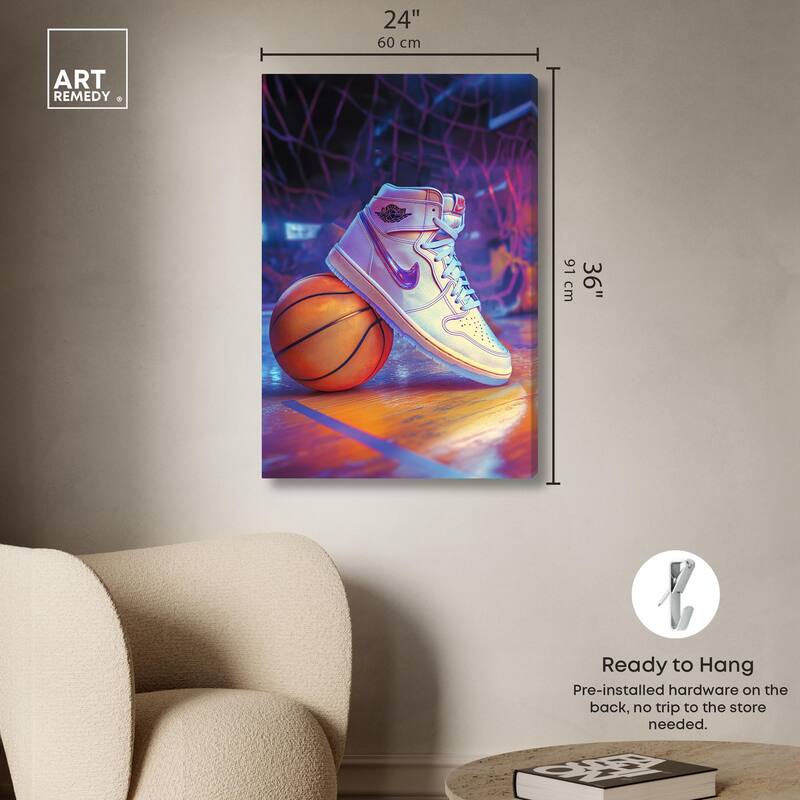 Neon Basketball Court Canvas by Art Remedy, Gallery Wrapped