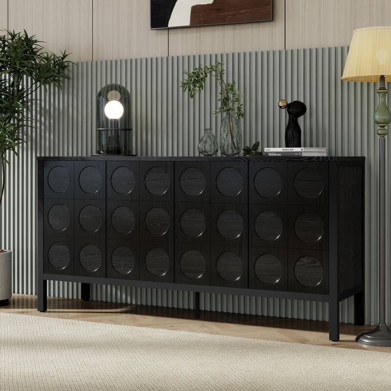 4-Door Wooden Buffet Storage Cabinet for Home and Office Use - Black
