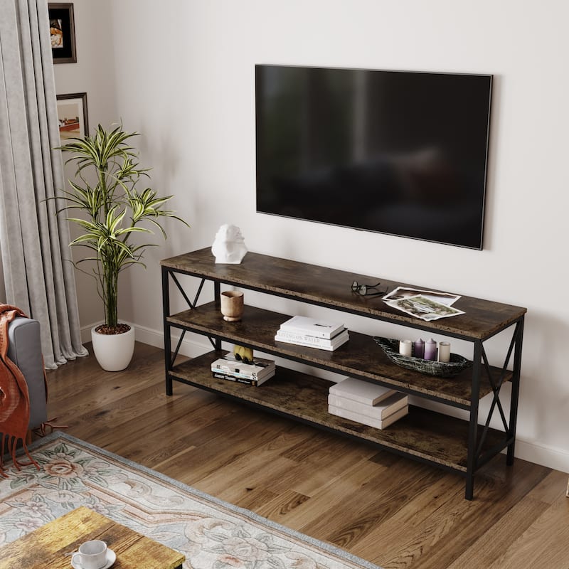 3-Tier TV Stand for TVs up to 60" with Open Storage Shelves