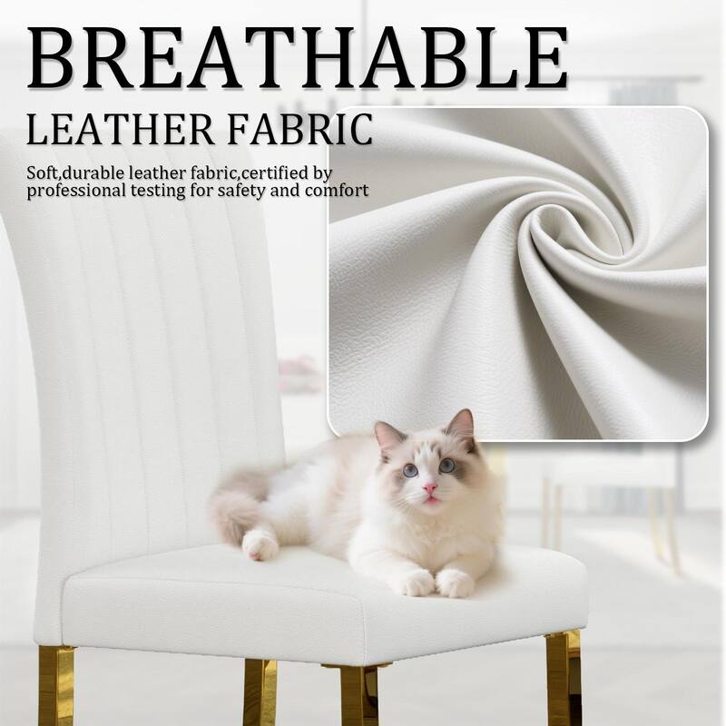 Luxury PU Leather Parsons Dining Chairs Side Chairs with Rolled Back and Stainless Steel Legs