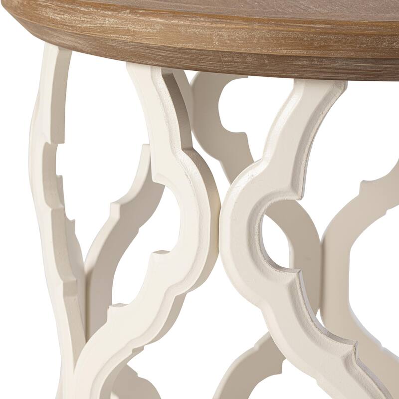 COZAYH Farmhouse End Table, Distressed Tray Top Coffee Table with Curved Motif Frame Base for Boho, Rustic, French Country