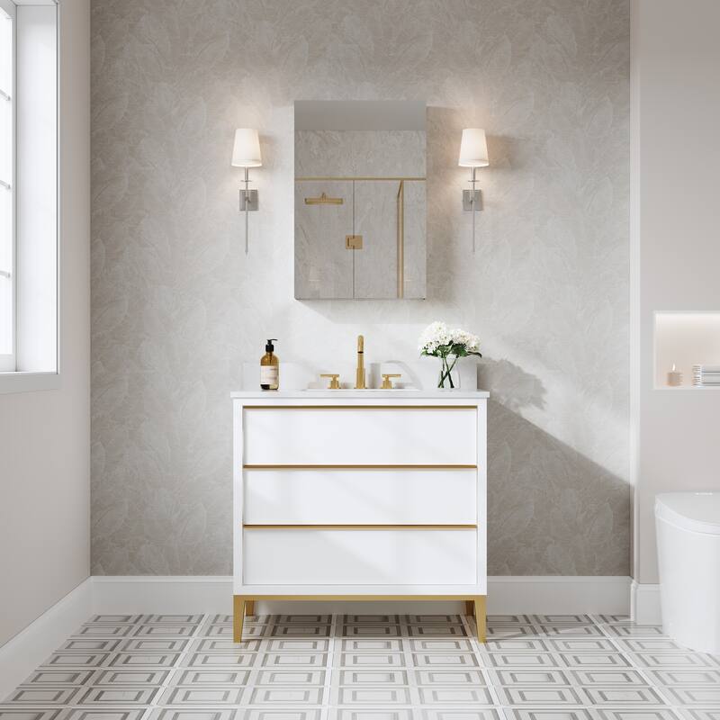 Recessed or Surface Wall Mount Bathroom Medicine Cabinet With Adjustable Glass Shelves