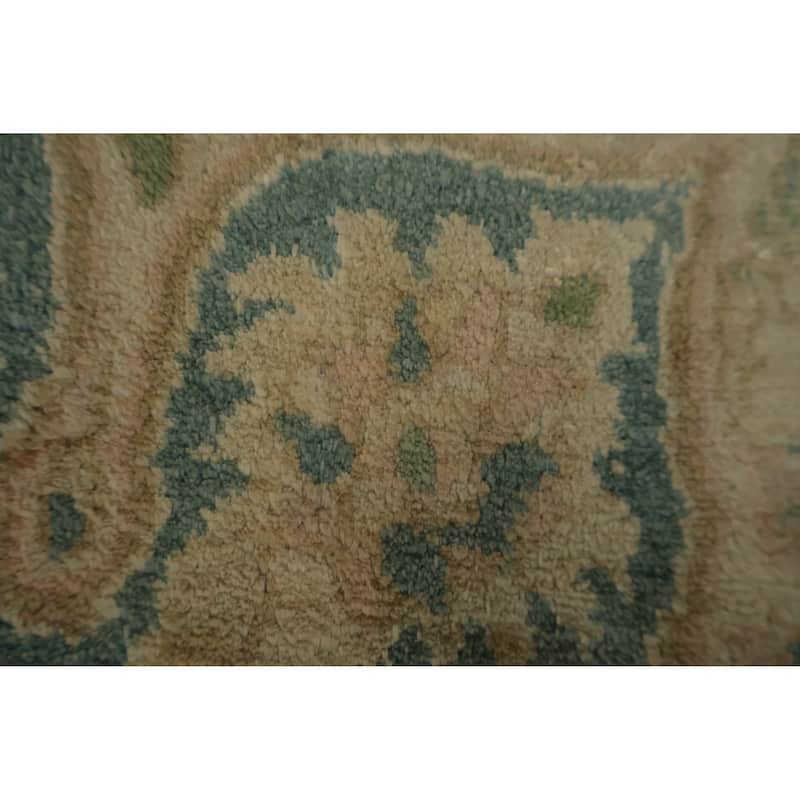 Hand Knotted Oriental Silk Carpet Traditional Floral Beige & Ivories Kashmir Area Rug - 7' 4'' X 6' 11''