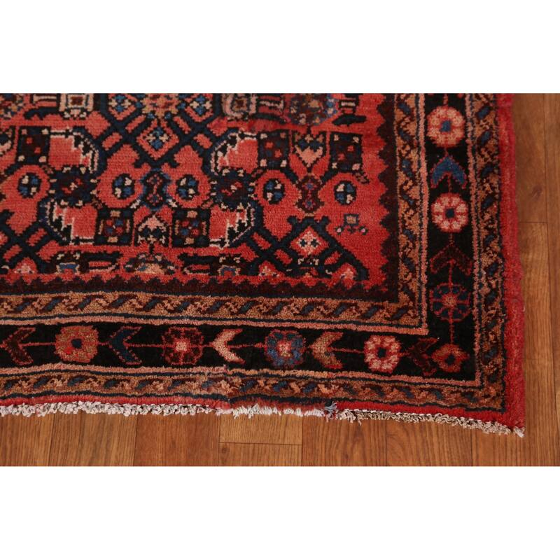 Hand Knotted Oriental 100% Wool Carpet Traditional All-Over Oranges & Rust Hossainabad Runner Rug - 16' 4'' X 3' 6''