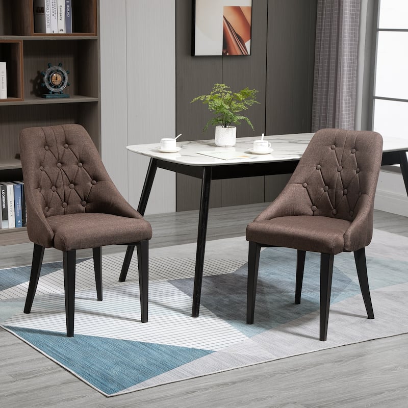 HOMCOM Set of 2 Modern Style Dining Chairs, Button Tufted High Back Side Chairs with Upholstered Seat, Steel Legs