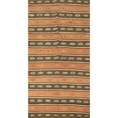 Hand Woven Oriental 100% Wool Carpet Southwestern Tribal Oranges & Rust Kilim Area Rug - 11' 2'' X 5' 8''
