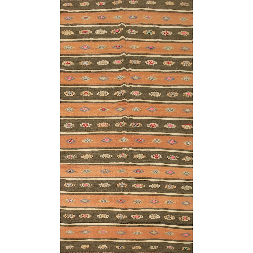 Hand Woven Oriental 100% Wool Carpet Southwestern Tribal Oranges & Rust Kilim Area Rug - 11' 2'' X 5' 8''