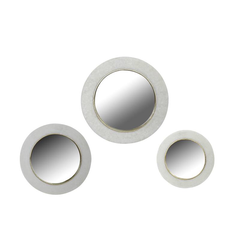 Resin Round Wall Mirrors, Set of 3 - White - 12", 15" - 18.0"