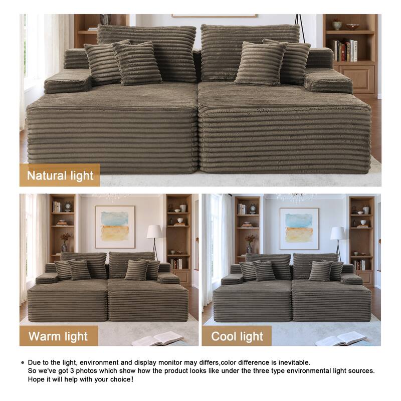 Oversized Upholstered Modular Sectional Chaise Lounge with Pillows