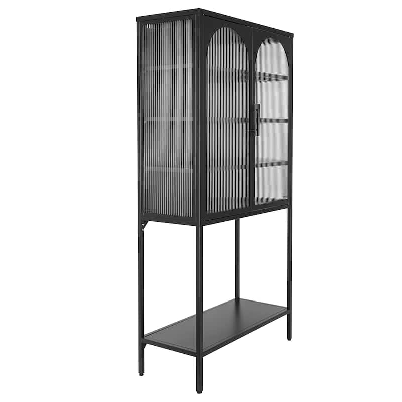 Adjustable Shelves Cabinet with 2 Glass Arched Doors