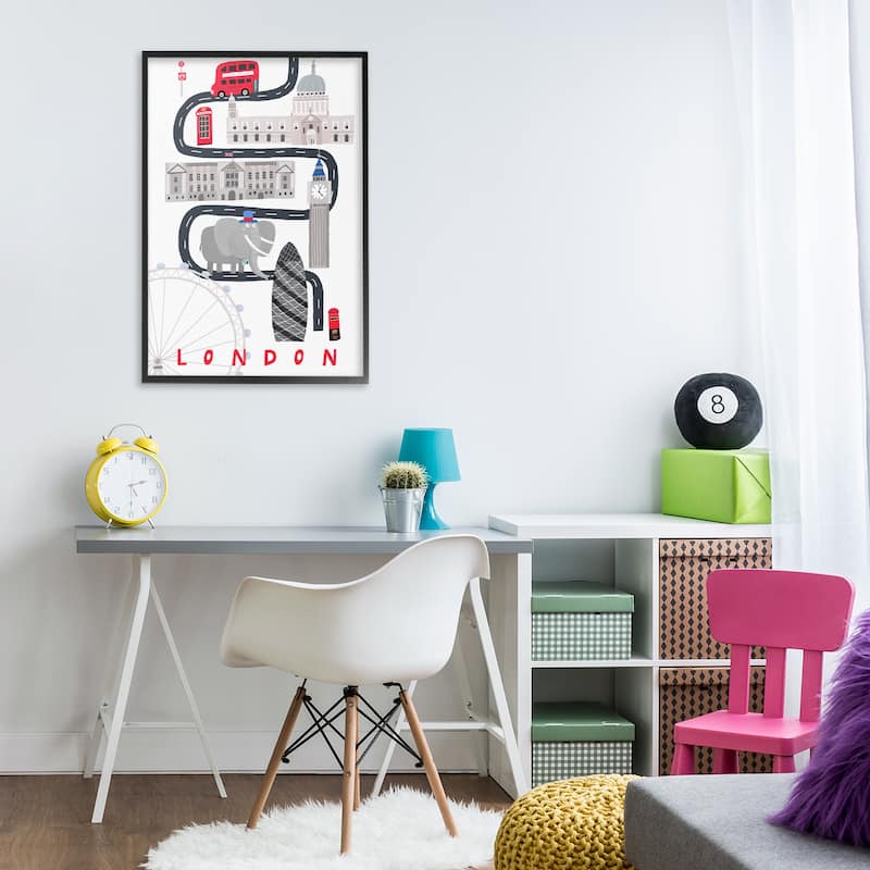 Stupell London Whimsical Travel City Framed Giclee Art Design By Carla Daly