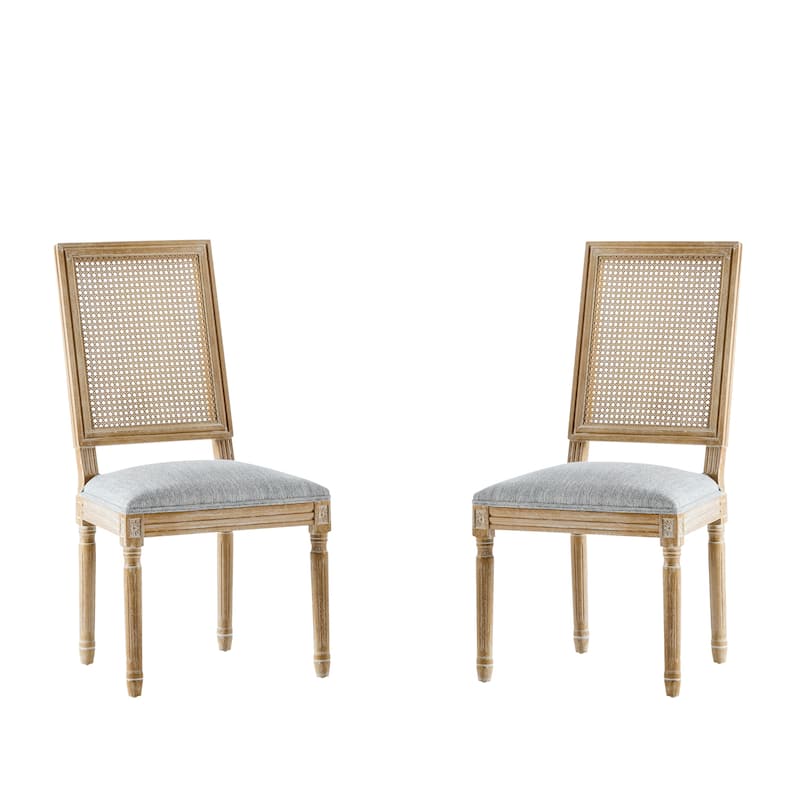French Country Dining Chairs w/ Elegant Cane Backrest & Upholstered Seats (Set of 2)