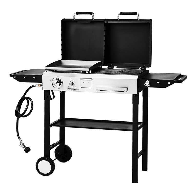 2-In-1 Propane Gas Grill And Charcoal Grill Combo 12000btu Flat Top Griddle & Charcoal BBQ Grill With Lid - N/A