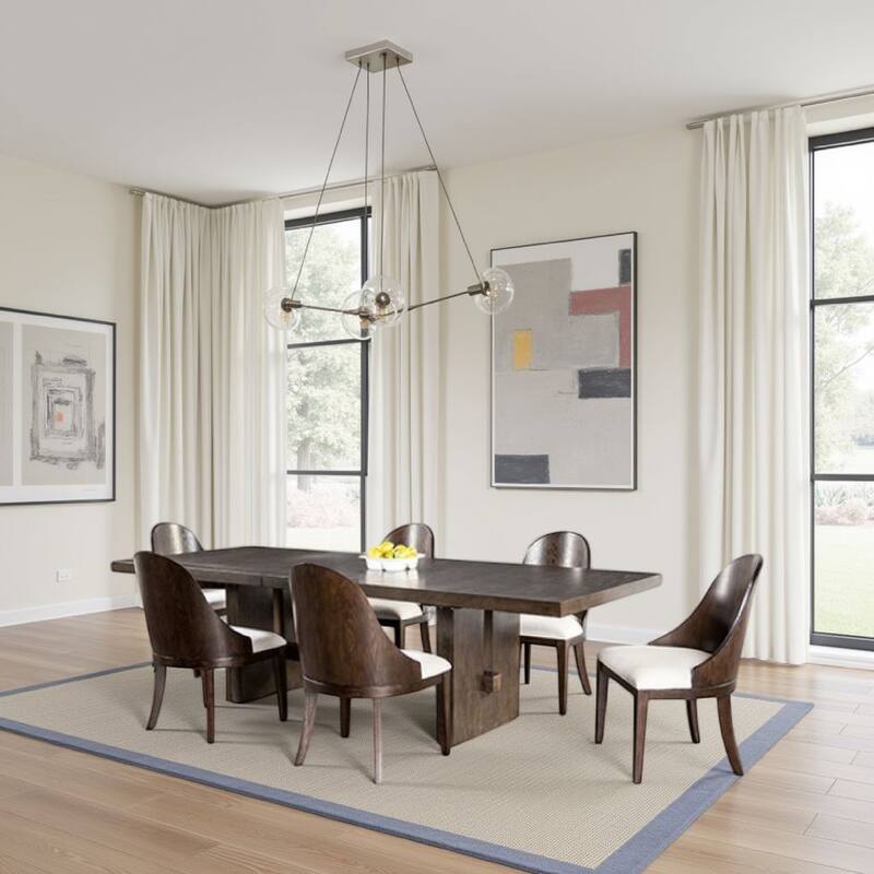 Mordy Dining Table, Walnut Brown Solid Wood 72-90 Inch Expandable Leaf