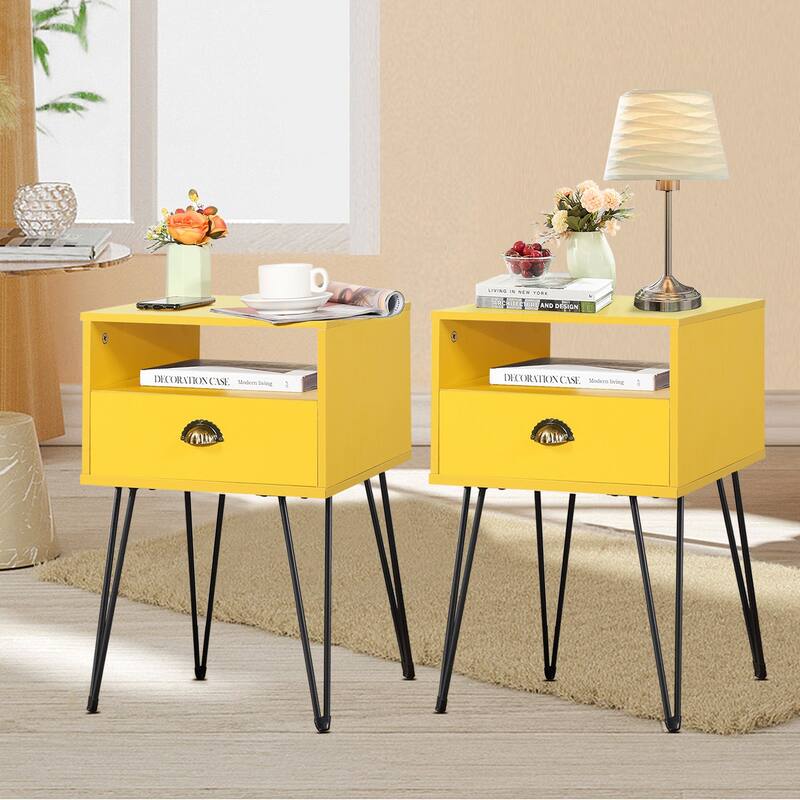 Javlergo Set of 2 Nightstand with Open Compartment & Drawer