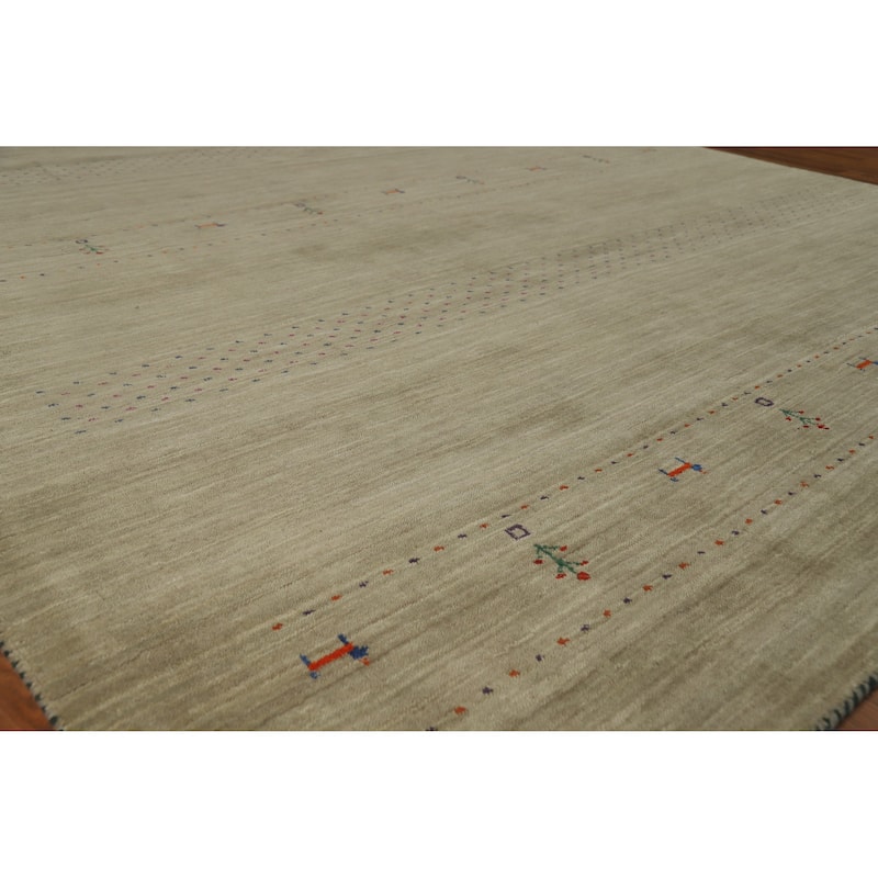 Hand Knotted Oriental 100% Wool Carpet Tribal Animal Pictorial Green Gabbeh Area Rug - 9' 9'' X 8' 1''