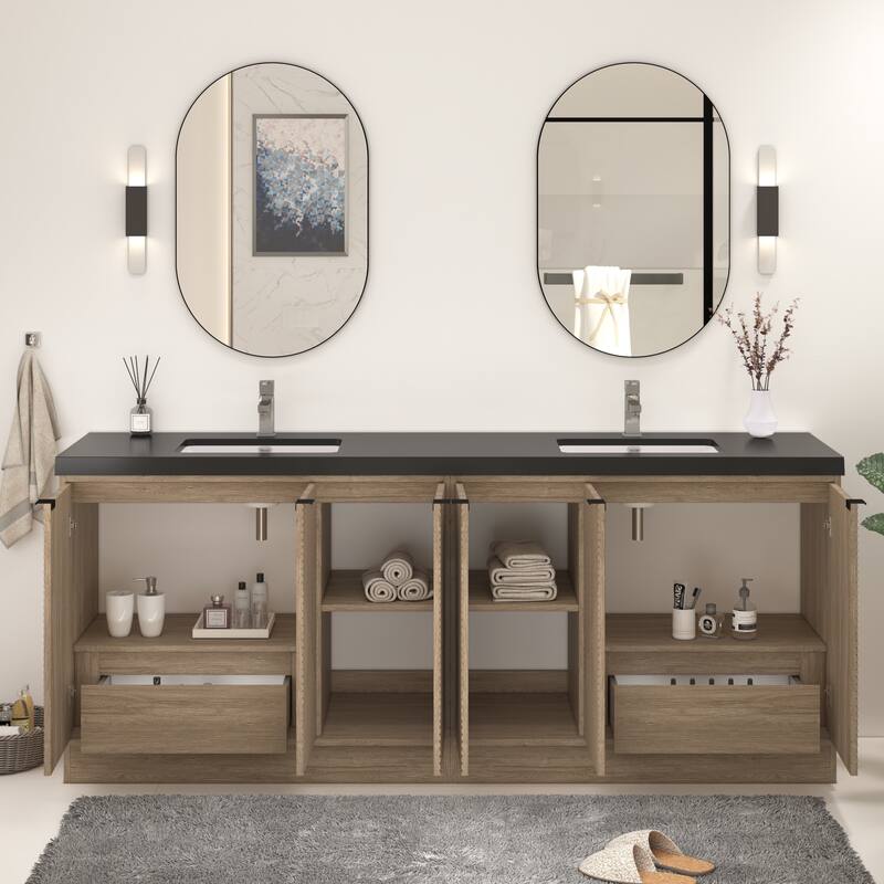 Milano 84" Freestanding Bathroom Vanity with Double Black Acrylic Sink