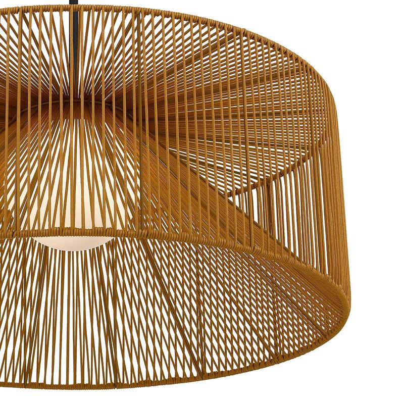 HomeRoots Natural And Black Rattan And Metal LED Dimmable Outdoor Hanging Pendent Light - 30.00' X '12.00' X '30.00