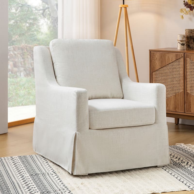 Stan Farmhouse Slipcover Rocking Swivel Chair by HULALA HOME - Ivory