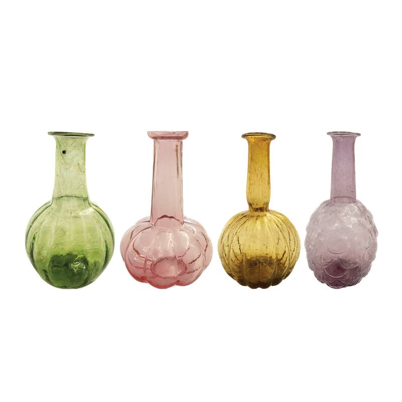 Various Embossed Reclaimed Glass Vases, Set of 4