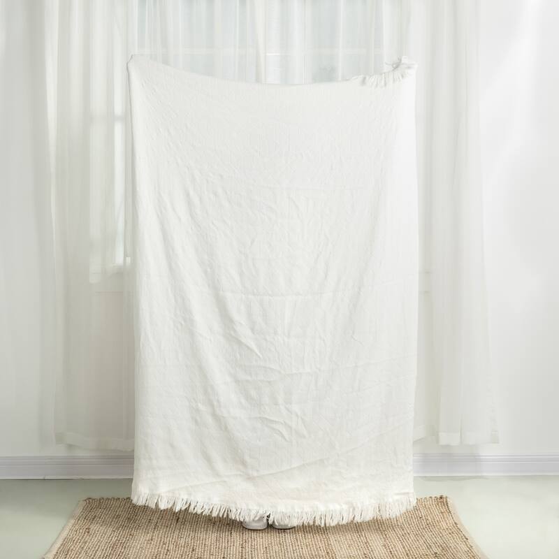 Glitzhome Warm Lightweight Dusty Pink Grid Cotton Woven Throw