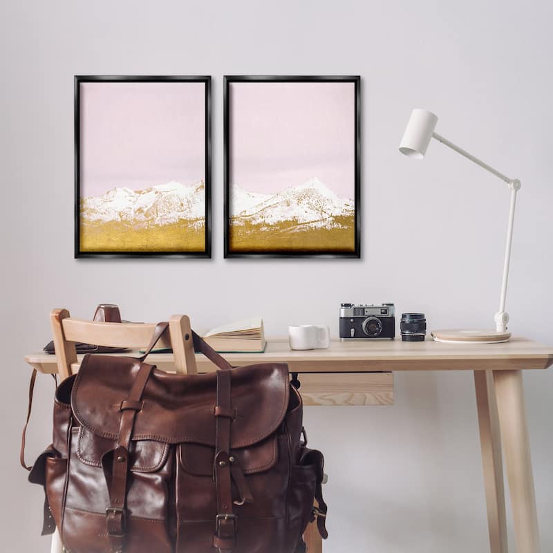 Stupell Snow Tipped Mountains on Pink Framed Floater Canvas Wall Art Design By Gemma Bardot (Set of 2)