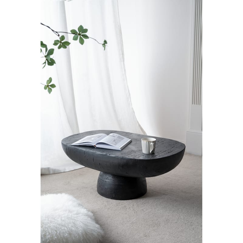 36x24x15" Cement Oval Coffee Table with rounded pedestal base