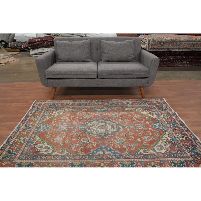Hand Knotted Oriental 100% Wool Carpet Traditional Floral Oranges & Rust Tabriz Area Rug - 6' 1'' X 4' 6''