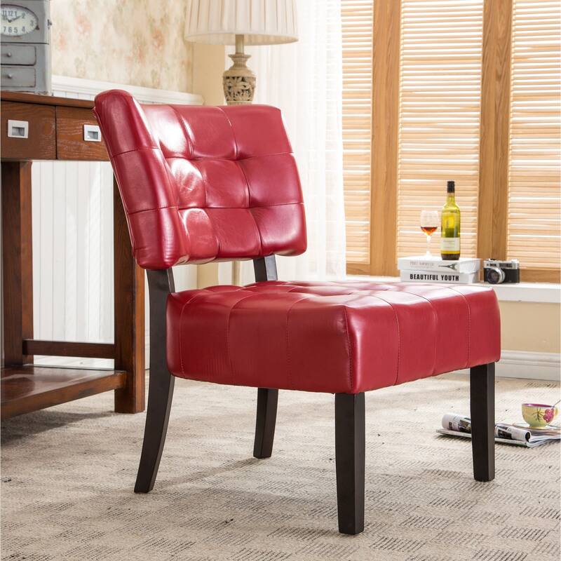Faux Leather Tufted Accent Chair with Oversized Seating - Red