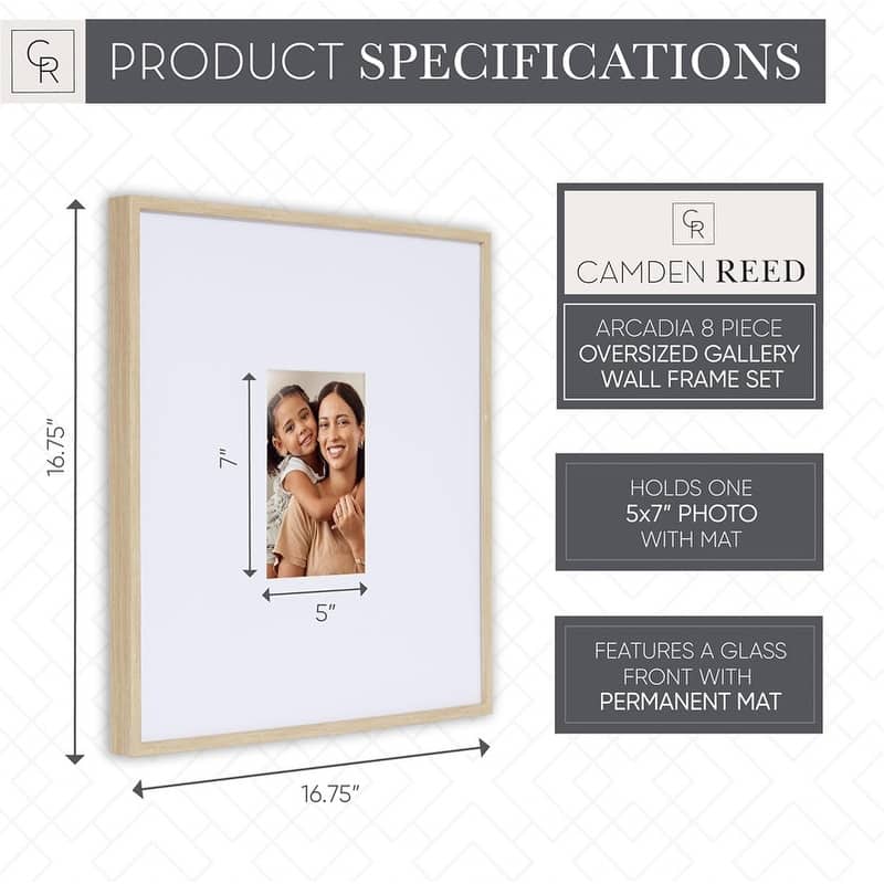 Camden Reed Arcadia 8 Piece Oversized Gallery Wall Frame, 16x20 and 16x16 Inch for Featuring 8x10 and 5x7 Inch Photographs
