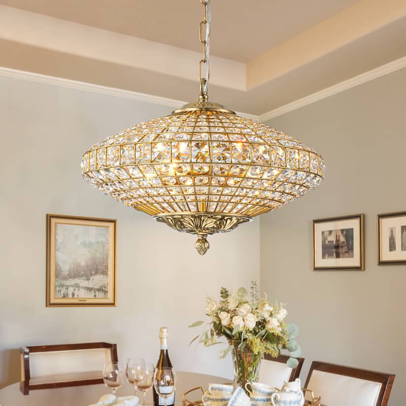Retro French 4/5-Light Antique Brass Globe Crystal Chandelier for Living/Dining Room - 4-Light W17.7" x H13.4 - Antique Brass