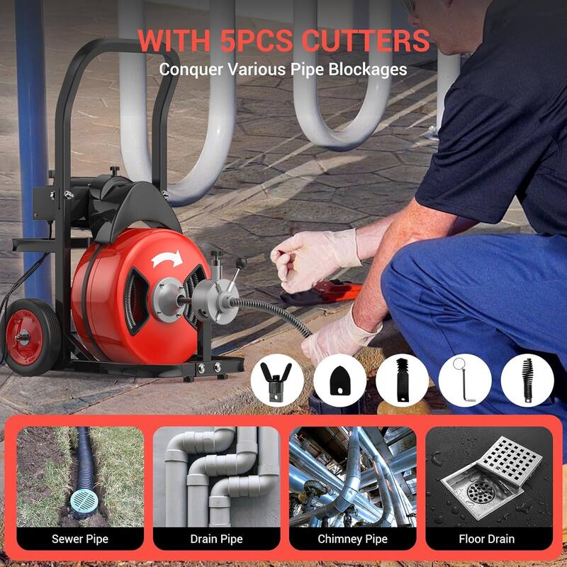 Auto-Feed Portable Electric Drain Cleaning Machine for 2" to 4" Pipes