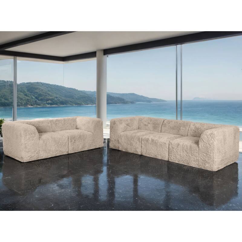 Furniture of America Ylena Modern 5-Piece Faux Fur Foam Modular Compressed Sofa and Loveseat Set - Taupe