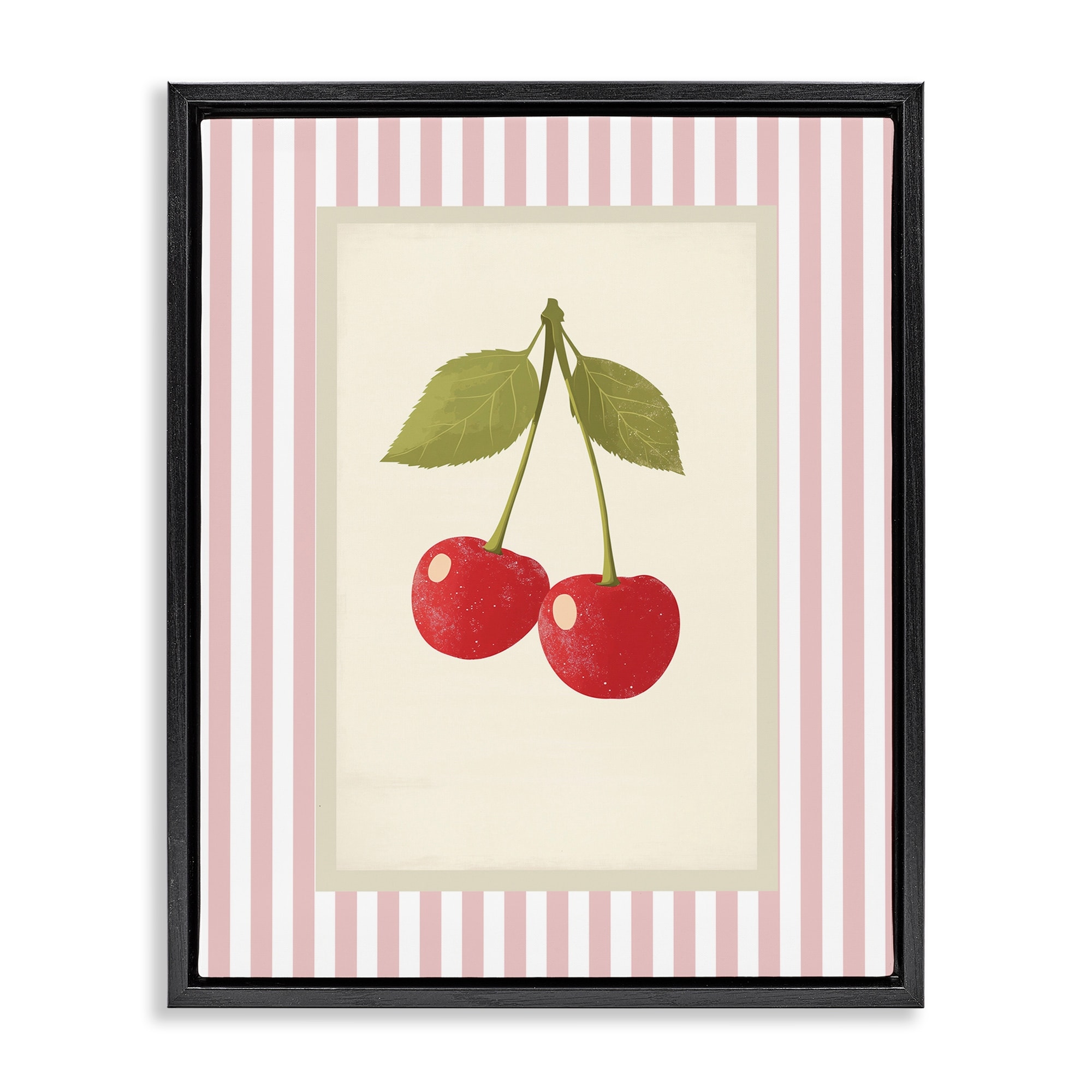 Stupell Delicate Cherries on Stripes Framed Floater Canvas Wall Art Design By Christine Simpson Art