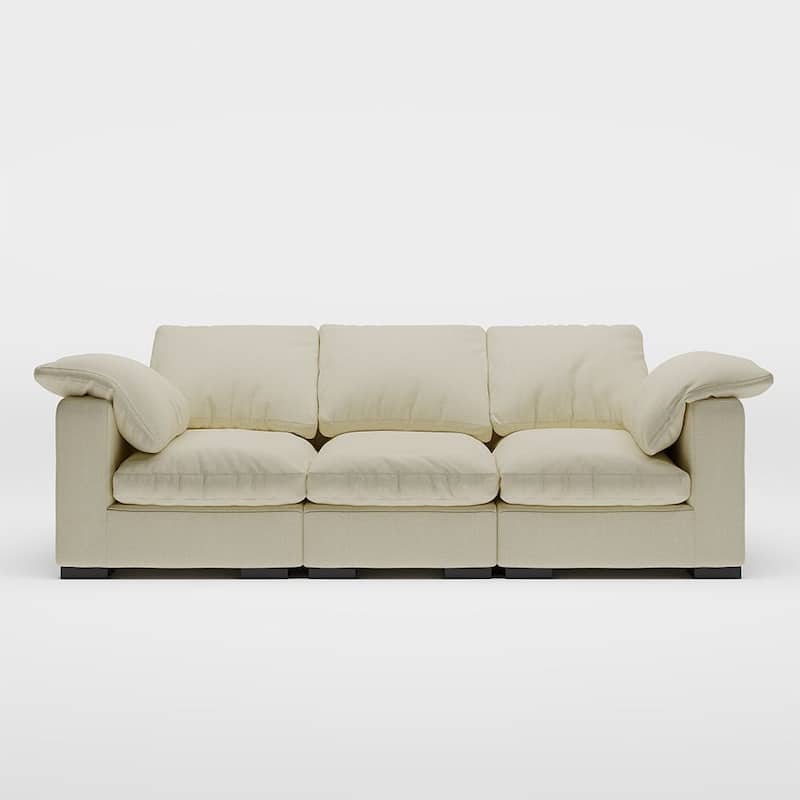 86.61'' Modern Farmhouse Deep 3-Seater Sofa, Track Arm Couch, Linen Fabric Sofa