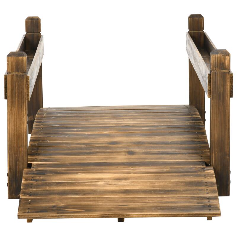 Outsunny 7.5' Wooden Garden Bridge with Planters, Stained Finish Arc Footbridge with Safety Railings for Backyard