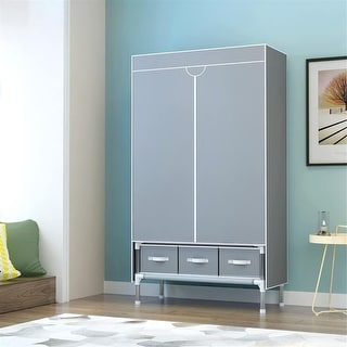 Portable Clothes Closet Rolling Door Wardrobe with Hanging Rack - Bed ...