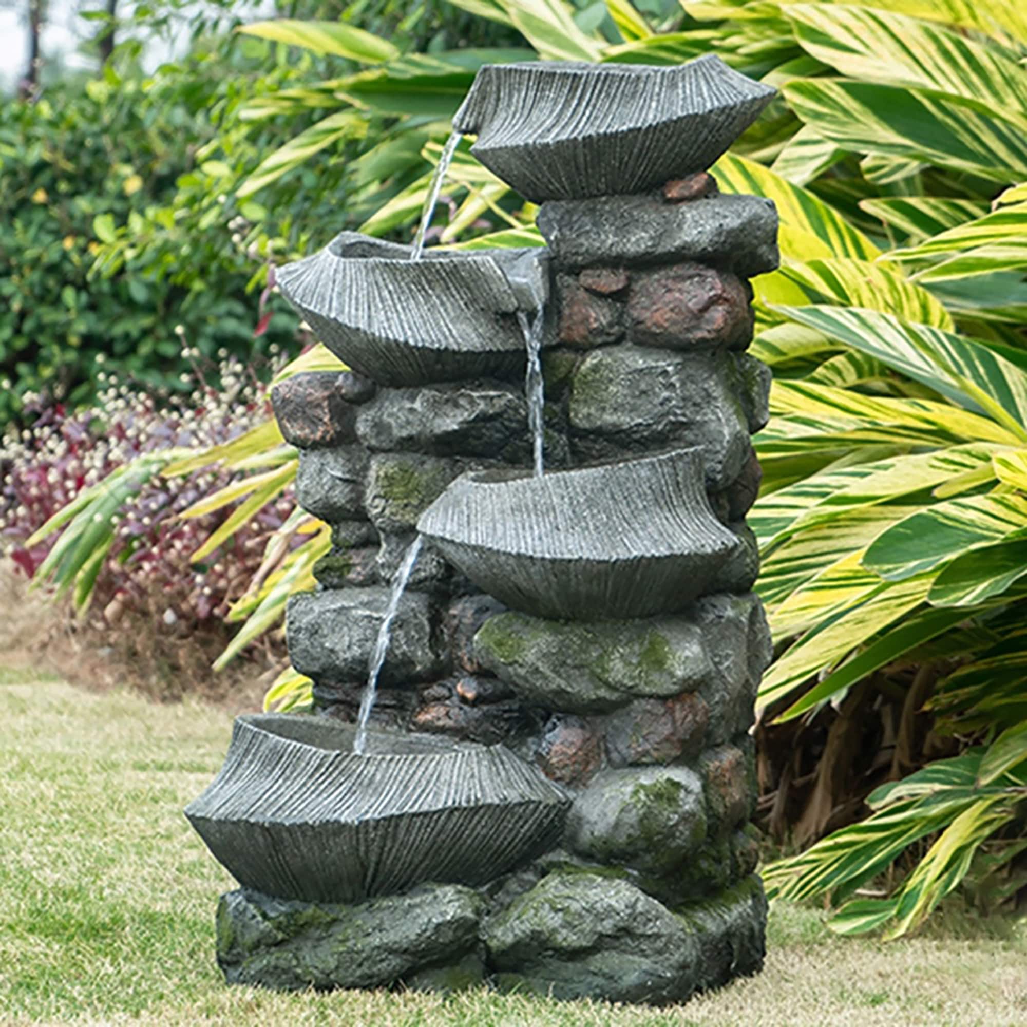 18.9 in. W Indoor Outdoor Stone Water Fountain, 4-Tier