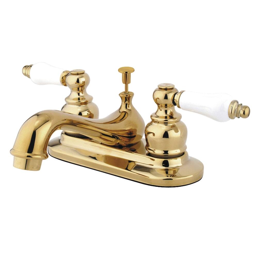 Kingston Brass Restoration Two-Handle 3-Hole Deck Mount 4 in. Centerset Bathroom Faucet