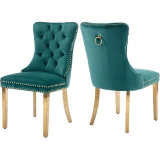 Set of 2 Velvet Tufted Dining Chairs with Golden Legs and Nailhead Trim ...