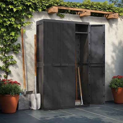 Kion Outdoor Storage Cabinet w 2 Doors, Shelves, 38 Inch Classic Black
