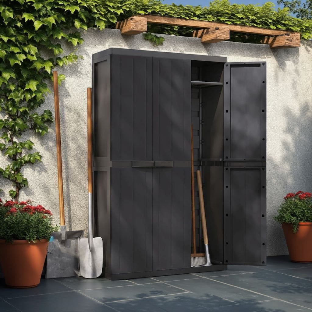 Kion Outdoor Storage Cabinet w 2 Doors, Shelves, 38 Inch Classic Black