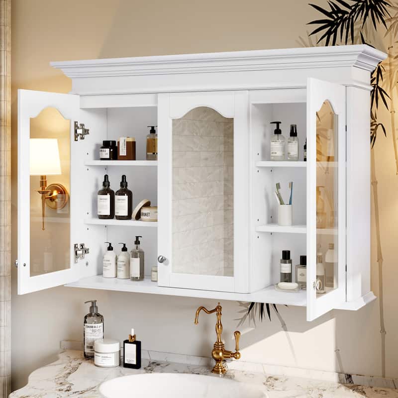 40-Inch Bathroom Storage Cabinet With Mirror Door, Glass Panels, And Shelves, Designed For Wall Mounting - 40"